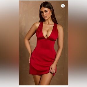 Oh Polly Halterneck Lace-Up A-Line Mini Dress in Scarlet Red